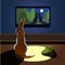 Brown dog howling watches TV back view Vector illustration
