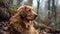 Brown Dog Resting on Forest Floor