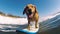 Brown dog surfing in ocean with smile on face