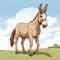 Brown Donkey Standing In Field - Editorial Style Illustration