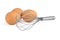 Brown Eggs near Kitchen Wire Whisk Eggs Beater. 3d Rendering