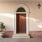 Brown entrance door with arch