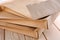 Brown envelopes on wooden table, closeup. Mail service