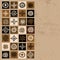 Brown ethnic background with squares and sun symbols