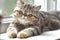 Brown exotic Shorthair cat lying on the windowsill