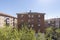 Brown exposed brick facades of residential buildings