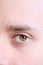 Brown eyes of a young man close up, human vision concept, optic nerve health, nervous tic, myopia, hyperopia, vision test, genetic