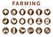 Brown Farming Icon Set with Farm Animals of Sheep, Pig, Cow, Goat, Horse, Rooster, Goose, Chicken, Egg, Milk, Farmer, Concentrate