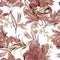 Brown Flower Textile. Gray Summer Background. Seamless Decor. Watercolor Textile. Pattern Palm. Floral Wallpaper. Exotic Print. Bo