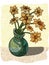 Brown flowers in blue vase