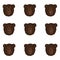 Brown Furry Bear Head Showing Facial Expressions Vector Set