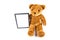 Brown fuzzy teddy bear holding a black frame