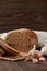 Brown garlic bread on cutting board