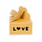 Brown gift box with love word isolated.