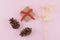 Brown gift box with white dried flowers and pinecones