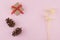 Brown gift box with white dried flowers and pinecones