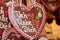 Brown gingerbread heart with the words: Ich liebe Dich
