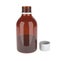 Brown glass bottle. Open container for medical pills and solution. 3d rendering illustration isolated