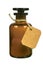 Brown glass bottle with tag