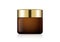 Brown glass cream jar with gold lid.