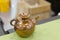 Brown glazed pottery kettle, can make tea