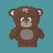Brown grizzly smiling happy bear cartoon vector art illustration on blue background