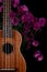 Brown guitar ukulele front side magenta flowers
