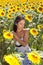 Brown hair and yellow sunflowers