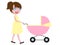 Brown haired pregnant woman pushing buggy