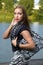 Brown haired pretty young woman portrait