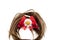 Brown hairpiece with red loop