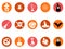 Brown Halloween round button icons set