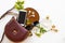 Brown hand bag leatherette ,perfume ,sunglasses collection of lifestyle fashion woman with mobile phone