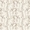 Brown hand drawn Spinosaurus dinosaur seamless pattern. Gender Neutral Jurassic fossil silhouette for baby nursery. Home