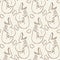 Brown hand drawn Spinosaurus in egg seamless pattern. Gender Neutral Jurassic dinosaur fossil silhouette for baby