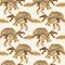 Brown hand drawn Spinosaurus fossil bones dinosaur seamless pattern. Gender Neutral Jurassic silhouette for baby nursery