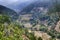 Brown harvested terraced rice paddies