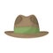 Brown hat with a brim. Headdress investigator for cover.Detective single icon in cartoon style rater,bitmap symbol stock