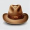 a brown hat with a brown ribbon around the brim and a brown band around the brim of the hat