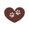 Brown heart doodle paw prints symbol. Pet shop, kids, baby shower, t-shirt, fabric textile design for children textile design