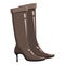 Brown high heel fashion boot icon, cartoon style