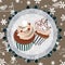 Brown holiday pattern card with cupcakes and inscription `Joy`