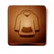 Brown Hoodie icon isolated on white background. Hooded sweatshirt. Wooden square button. Vector