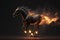 Brown horse running between fire flame. Generative AI. Generative AI