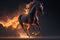 Brown horse running between fire flame. Generative AI. Generative AI