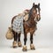 Brown Horse In Traditional Bavarian Clothing With Potato Sack