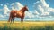 Brown Horses Grazing in a Paddock AI Generated