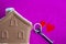 Brown house heart and key on a white background. Sumbol of family and love. Valentines day concept