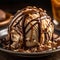 brown ice cream and sweet chocolate on wooden board