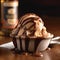 brown ice cream and sweet chocolate on wooden board